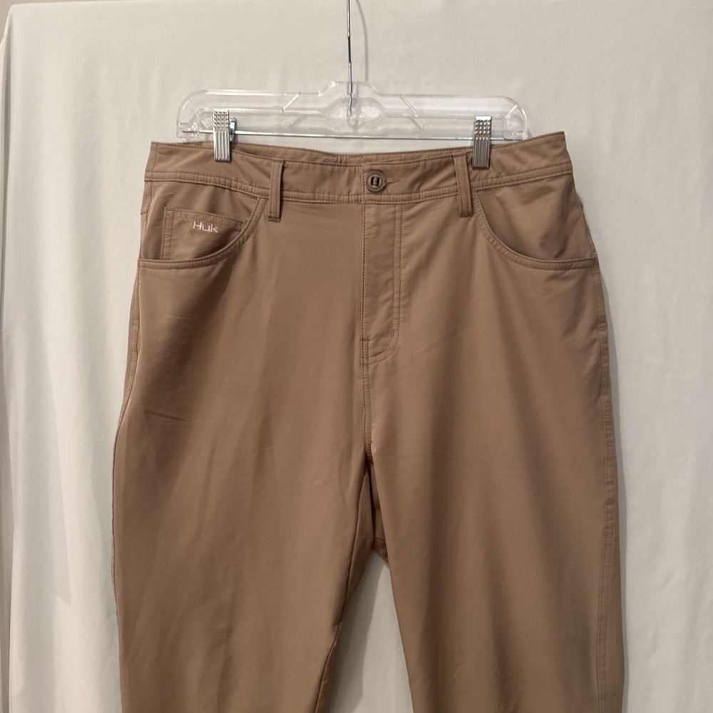 Huk Pants Men SZ 34 Tan Tech Performance Chino Straight Casual Stretch Fishing